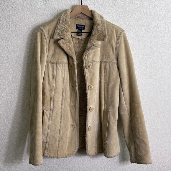 Vintage 1990s American Eagle Outfitters Sherpa-Lined Leather Jacket – Size Mediu - Picture 5 of 13